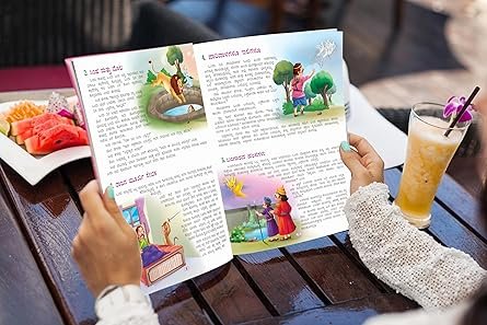 Child reading a storybook from Vasantha Prakashana, developing imagination and strong reading habits